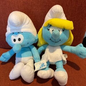 Adorable Blue and White Smurfette Plush Toy Pair